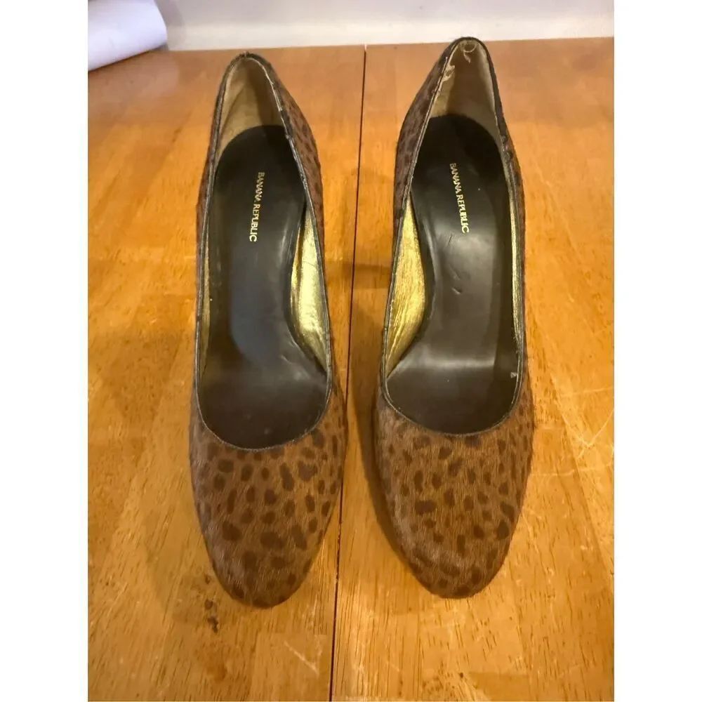 Banana Republic Pony Hair Leopard Print Heels Shoes Size 9